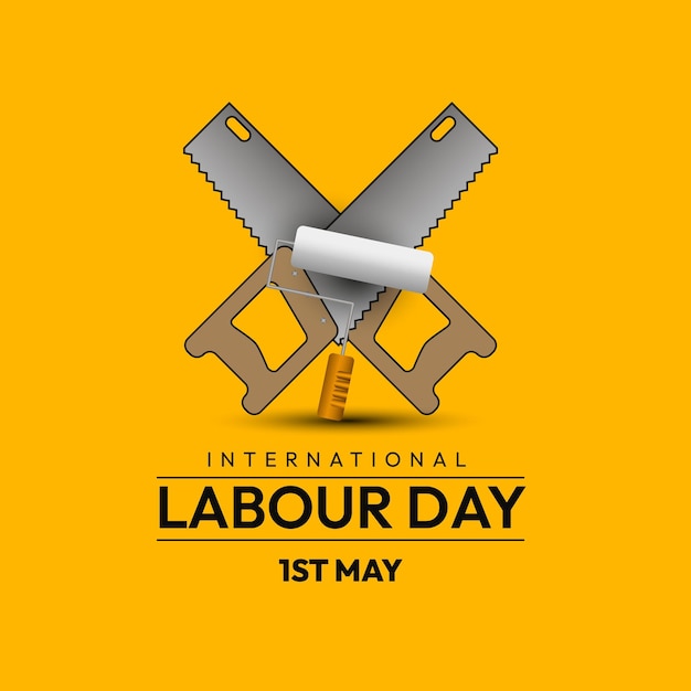 Happy Labour Day with painter and hand saw vector