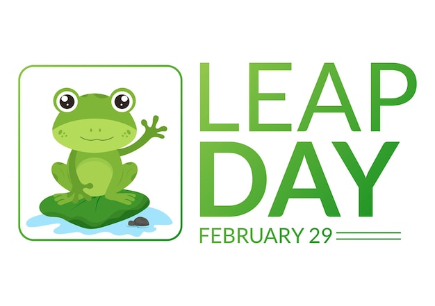 Вектор Счастливый день прыжка 29 февраля с милой лягушкой в плоском стиле, нарисованной вручную