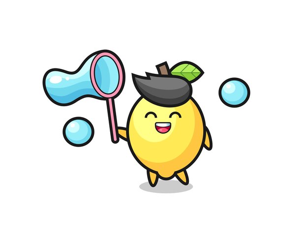 Happy lemon cartoon playing soap bubble , cute style design for t shirt, sticker, logo element