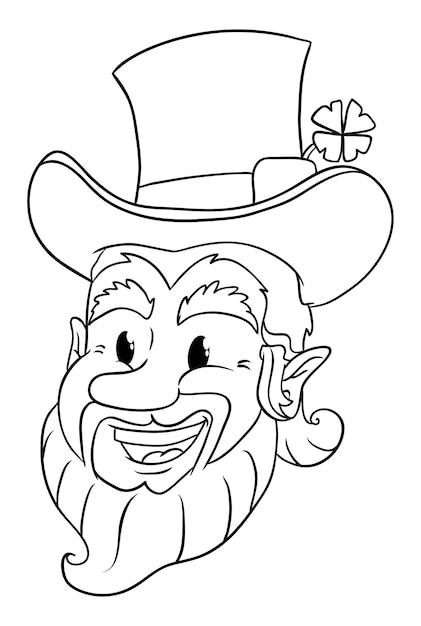 Vector happy leprechauns face in outlines for coloring activities