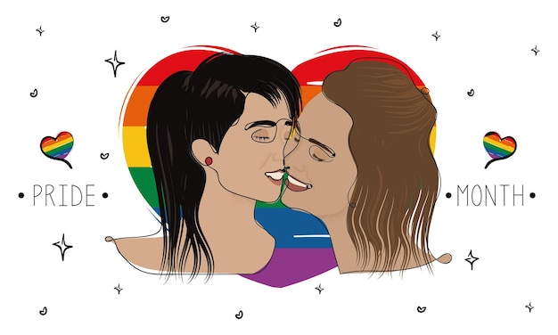 Happy lesbian couple kissing each other lgbt pride vector