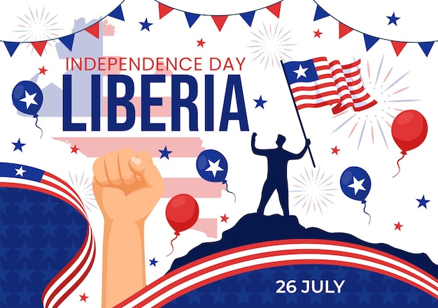 リベリアの独立記念日 - 7月26日 - 旗とリボンを振る