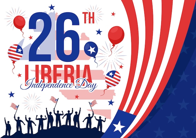 Vector happy liberia independence day vector illustration on july 26 with waving flag and ribbon