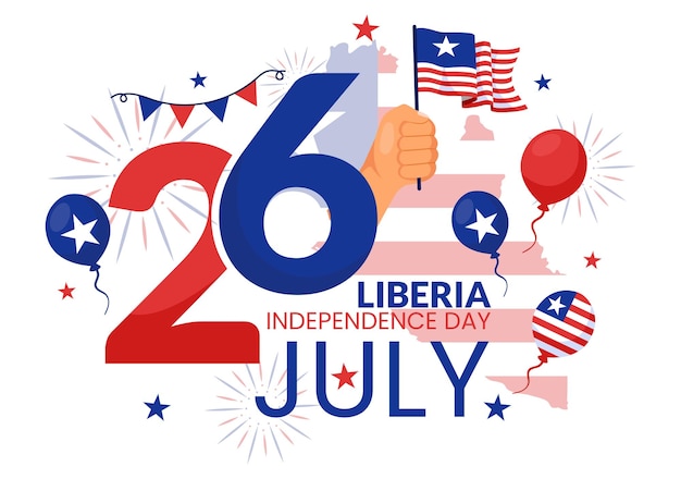 Vettore illustrazione vettoriale di happy liberia independence day il 26 luglio con bandiera e nastro sventolati