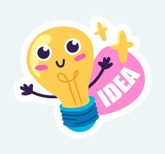 Vector happy light bulb with cute face generating creative ideas