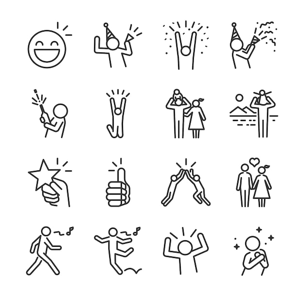 Happy line icon set. 