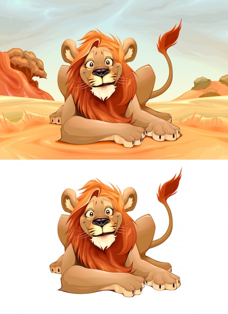 Vector happy lion in the savannah and isolated character