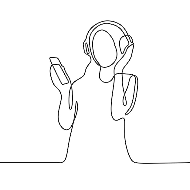 オンラインで音楽を聴いて幸せな連続描画単線画