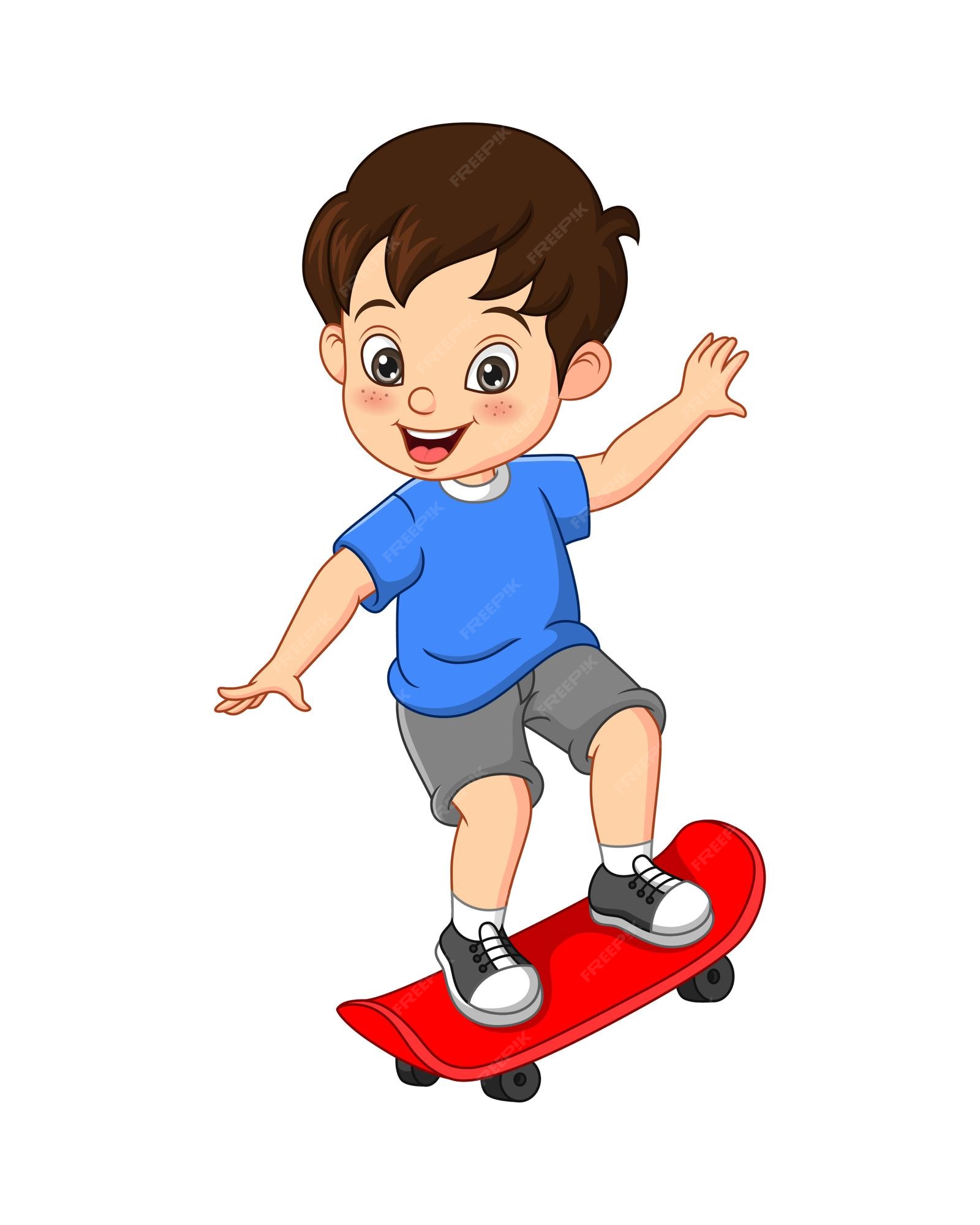 Premium Vector | Happy little boy playing skateboard cartoon on white  background