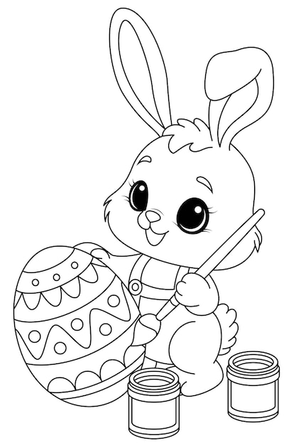 Happy little bunny decorating Easter gift eggs coloring page