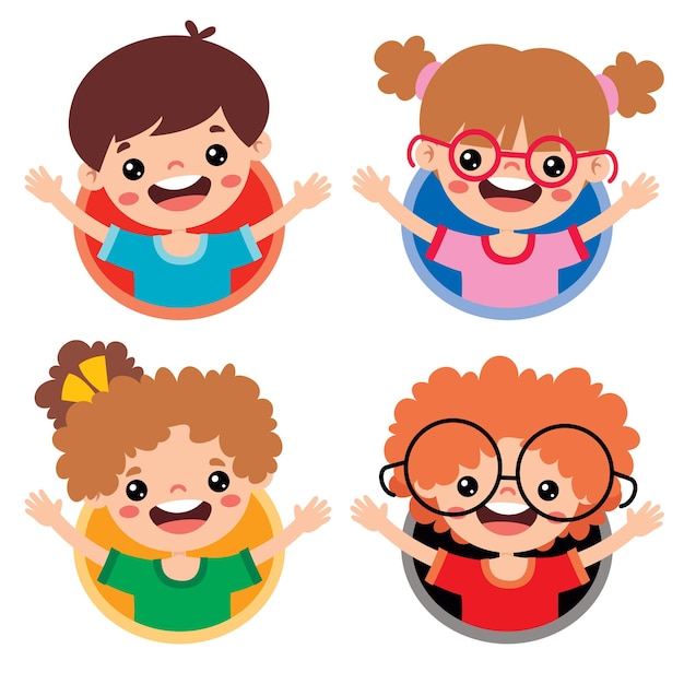 Счастливые маленькие дети из мультфильмов позируют