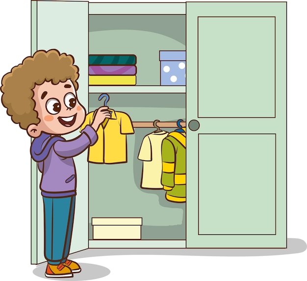happy little children doing housework cleaning