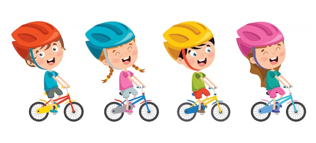 Happy Little Children Riding Bicycle set