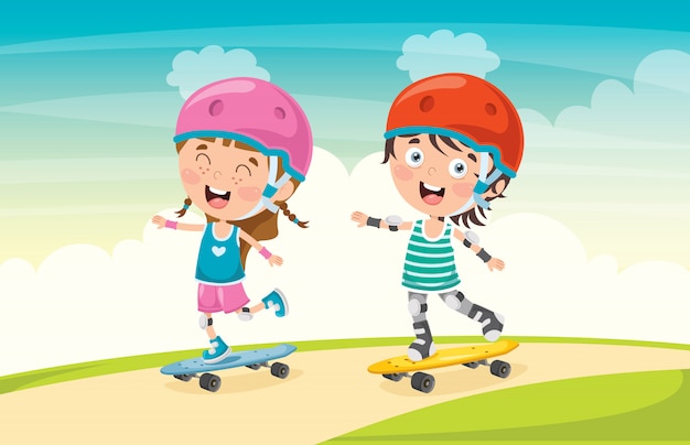 Skateboarding felice dei piccoli bambini fuori