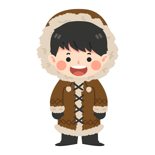 Happy little eskimo boy cartoon