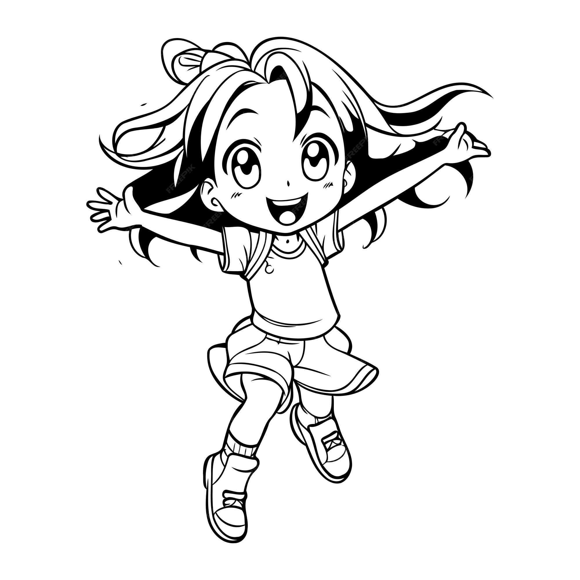 Anime Girl Smiling, Vector Coloring for Children Stock Vector