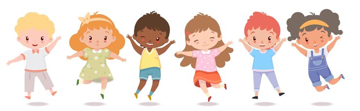 Vector happy little kid jumping and smiling cute and funny