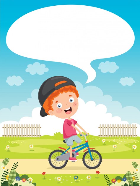 Happy little kid riding bicycle