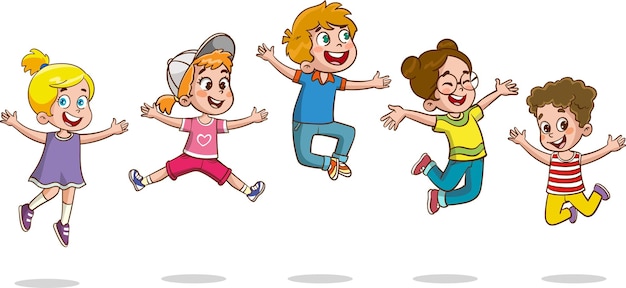 Happy Little Kids Having Fun vector illustratie van schattige kinderen springen dansen