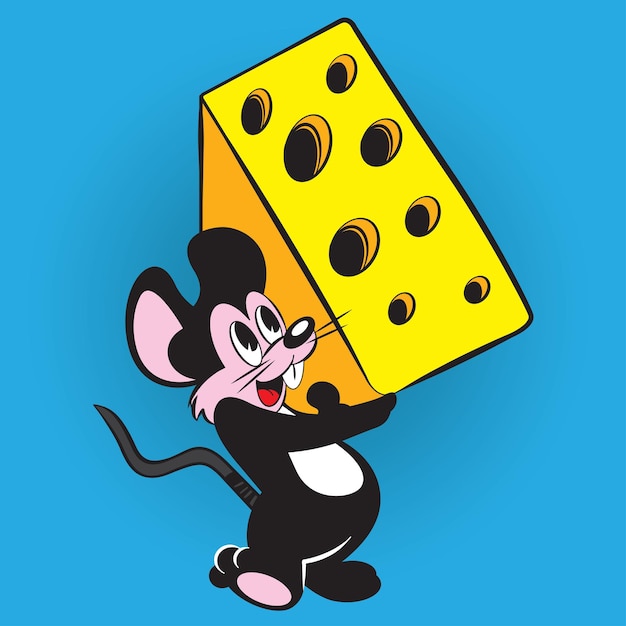 Happy little mouse holding a piece of cheese