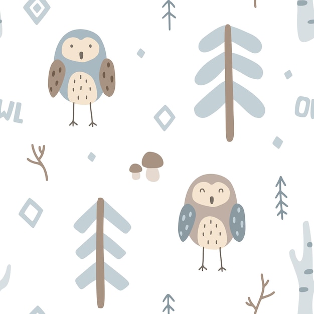 Happy little owls seamless pattern pastel colour.