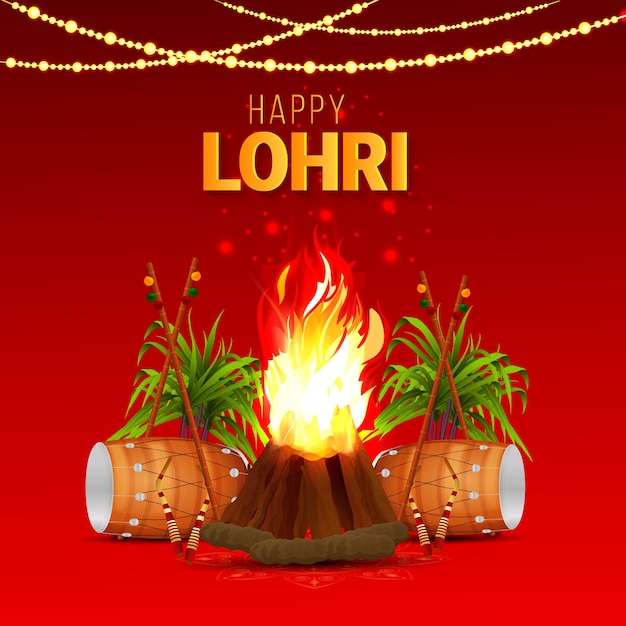 Happy lohri celebration greeting card and creative drum