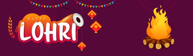 Vector happy lohri festival celebration banner design background template