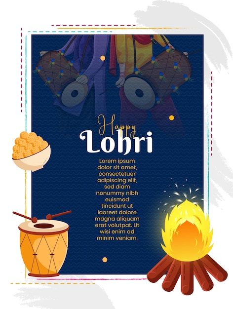 Vector happy lohri festival celebration invitation card and greeting card design vector illustration