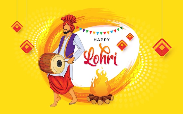 Happy lohri festival greeting background design template