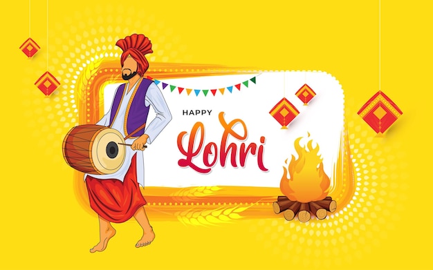 Premium Vector | Happy lohri festival greeting background design template