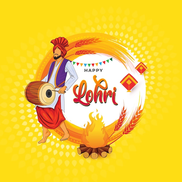 Happy Lohri festival greeting background design template