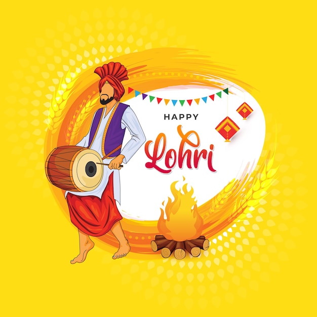 Happy Lohri festival greeting background design template