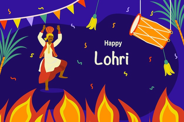 Иллюстрация плоского фона Happy Lohri