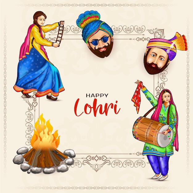 Happy lohri indian harvest festival celebration background design