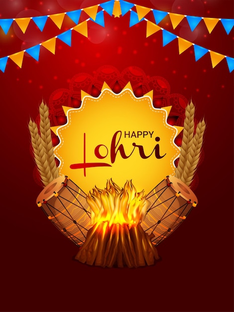 Vector happy lohri invitation flyer with vector illustration