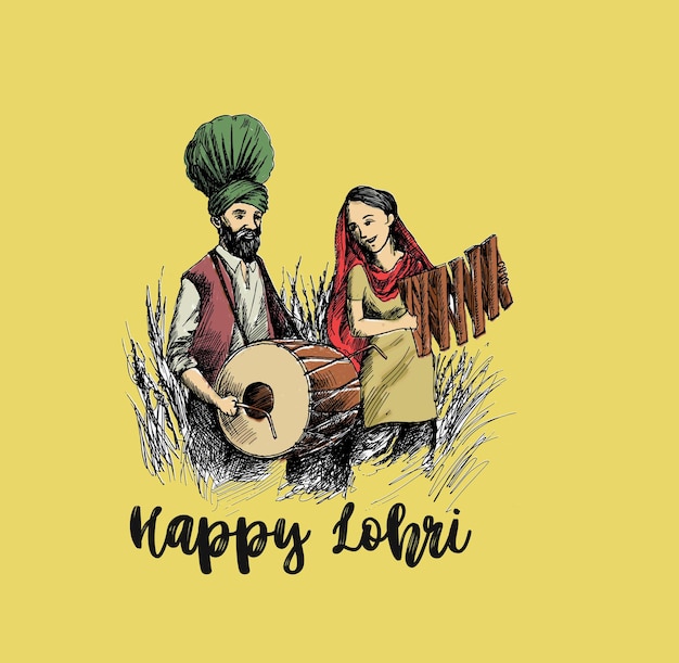 인도 축제에서 dhol tasha를 연주하는 Happy Lohri Men.