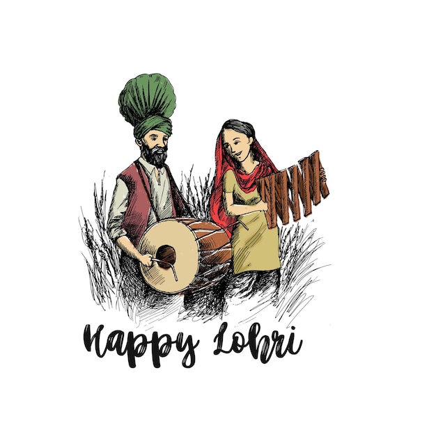 인도 축제에서 dhol tasha를 연주하는 Happy Lohri Men.