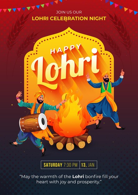 Vector happy lohri punjab festival poster design background template