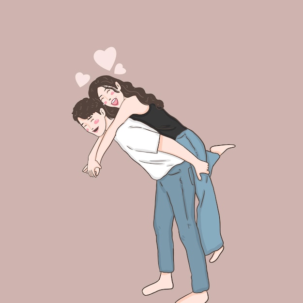 행복한 사랑 커플 사랑 그림 발렌타인 데이 축하에 빠지다