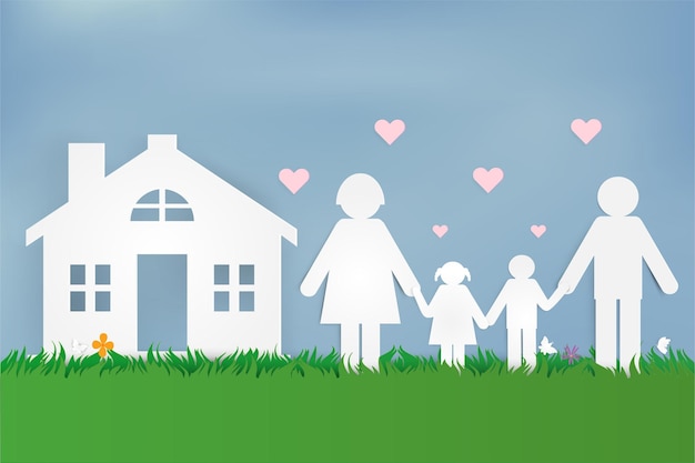 Happy Love Family Happy Parents Day with Father mather and children Paper art design