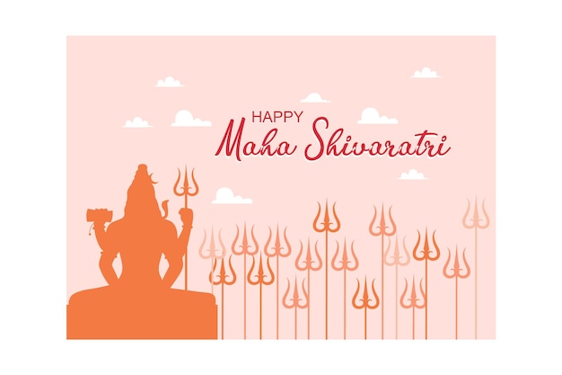 Happy Maha Shivaratri Hindu Festival Celebrate Of Shiva Lord flat vector modern illustration