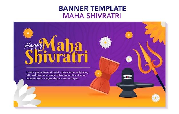 Happy maha shivratri banner design template with lord shiva ornament