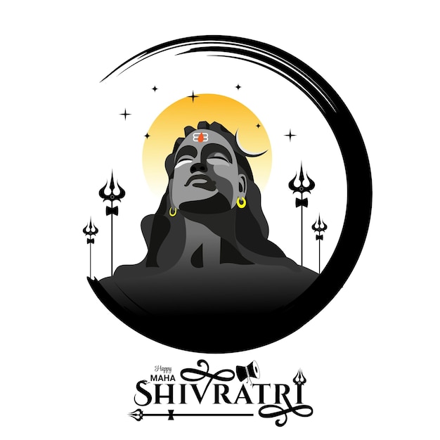 Happy Maha Shivratri greeting with adiyogi lord shiva illustration tattoo style