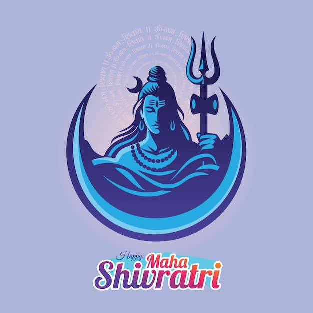 Happy maha shivratri greeting with lord shiva hold trishul illustration