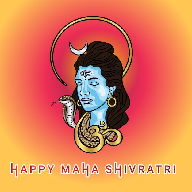 シヴァ神の肖像画のイラストとomのシンボルで幸せなマハシヴラトリの挨拶