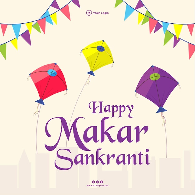 Happy makar sankranti indian festival banner design template