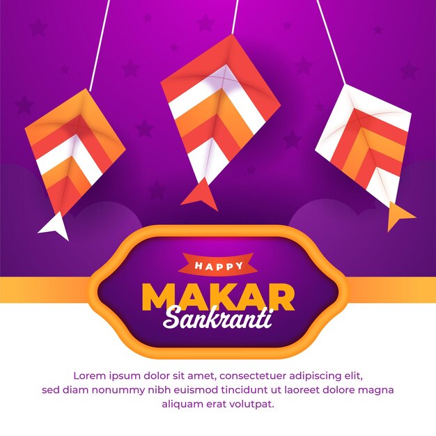 Happy makar sankranti indian kite festival social media post design template