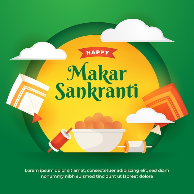 Happy makar sankranti indian kite festival social media post ontwerpsjabloon