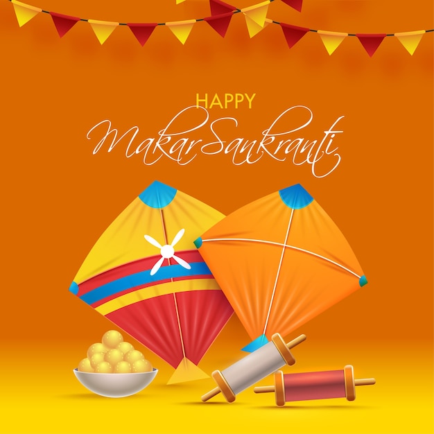 Happy Makar Sankranti Poster Design With Kites