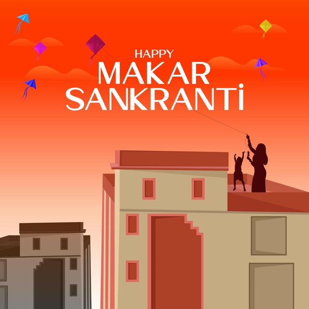 Vettore buon makar sankranti uttarayan creative kites